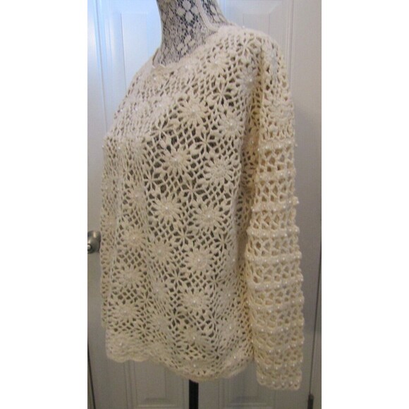 Vintage Knitting Needles Crochet Sweater Faux Pearls Knitted By Hand Size M - Picture 4 of 7